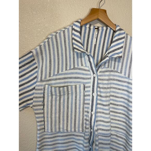 Free People For the Boys Blue Striped Oversized Knit Short Sleeve Romper Small - Picture 13 of 16